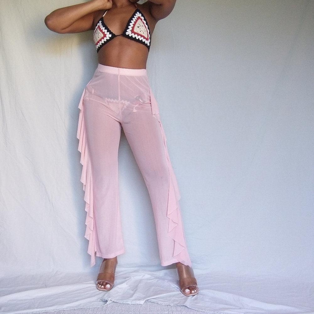 Women's pink Beach ruffle cover up pants